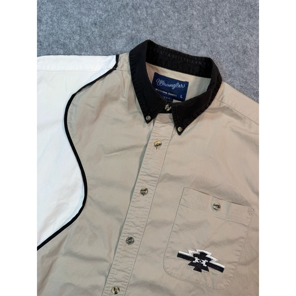 Vintage Wrangler Western Shirt Mens Large Tan White Colorblock Collar